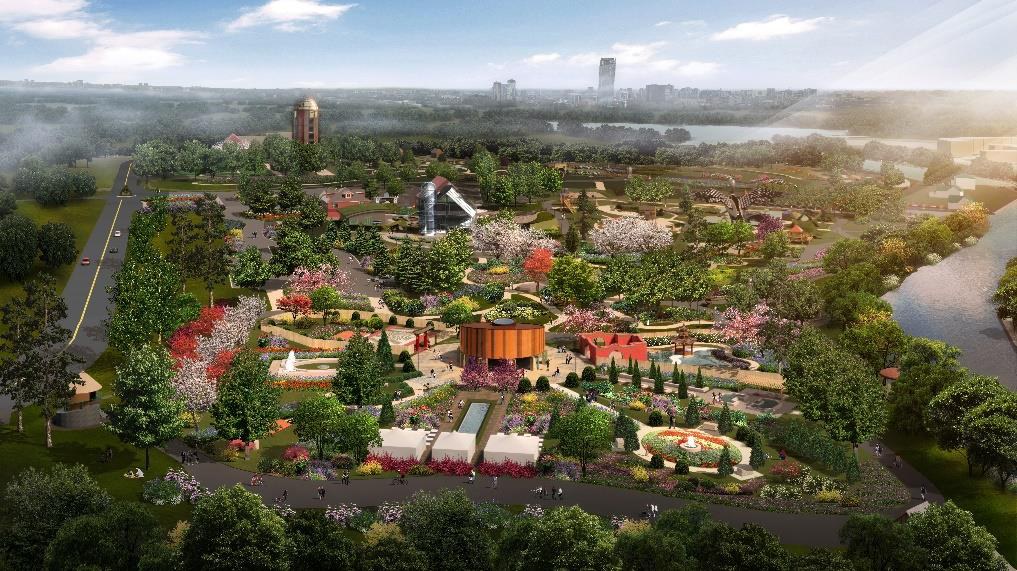 Aerial rendering of Canadensis National Botanic Garden