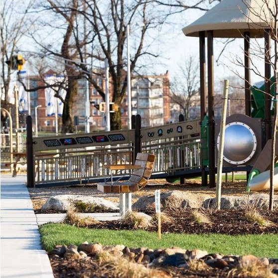 Accessible, sensory play panels integrated into the playground