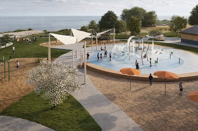 Port Hood Community Park splash pad overlooking the ocean